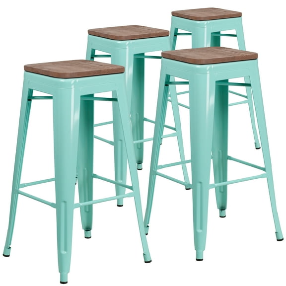 Flash Furniture 4 Pk. 30" High Backless Mint Green Barstool with Square Wood Seat