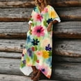 thumbnail image 5 of Uootdi Boho Dresses for Women Flower Print V Neck Short Sleeve Dress Soft Breathable Vacation Outfits Gift, 5 of 6