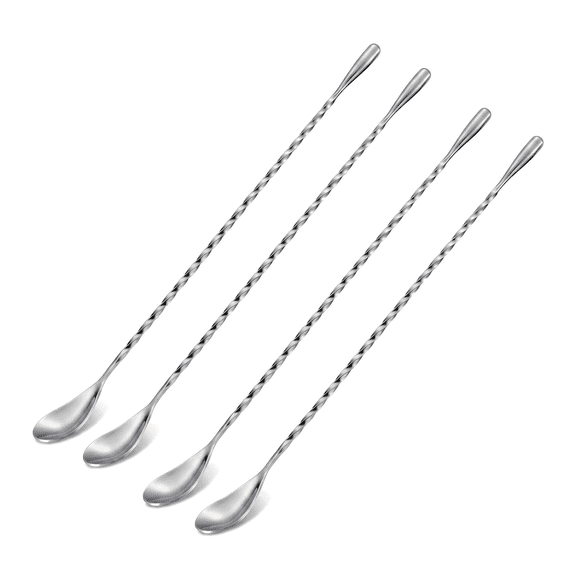 4 Pcs Bar Spoon Cocktail Mixing – Stirs Deep Glasses All the Way to the Bottom, Even Mixing & Easy Drink Layering - Stainless Steel 11.73 Inches Long Handle with Twisted Handle