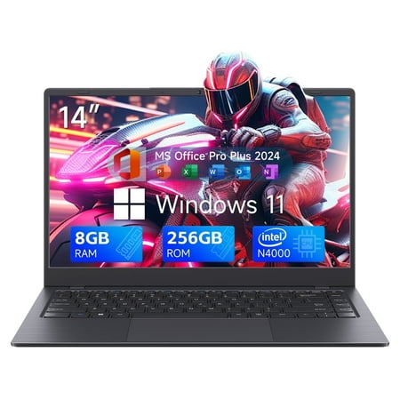 RNRUO 14 inch Windows 11 Laptops New Intel Celeron N4000 Up to 2.6Ghz 8GB RAM 256GB ROM Netbook Laptop Computer for Beginner, Student, Business