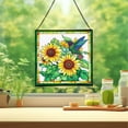 thumbnail image 2 of Sunflower and Hummingbirds Stained Glass Panels Window Hangings Tiffany Glass Traditional Art Crafts for Home Decor Gifts Square design, 8in 73OR2, 2 of 6