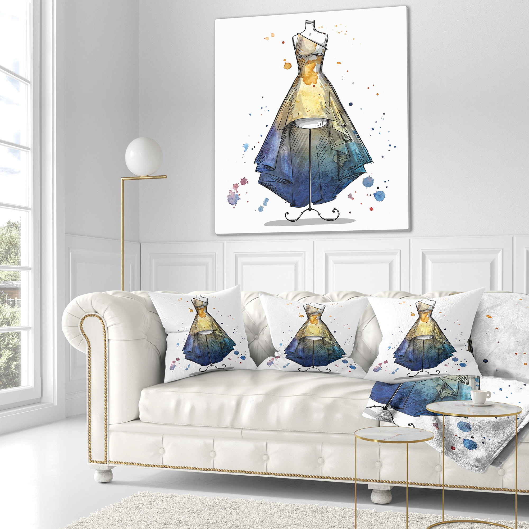 Designart Mannequin with Long Dress - Abstract Throw Pillow - 18x18