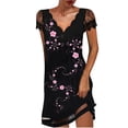 thumbnail image 1 of EQWLJWE Robes pour Femmes Robes pour Femmes Mode 2023 Femmes Décontracté Col en V Imprimé Ample Dentelle Couture Manches Courtes Robe Jupe, 1 of 5