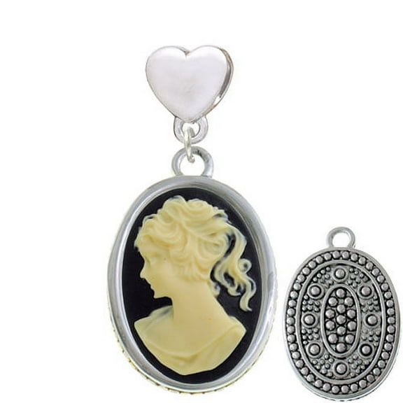Oval - Black Cameo - Heart Charm Bead