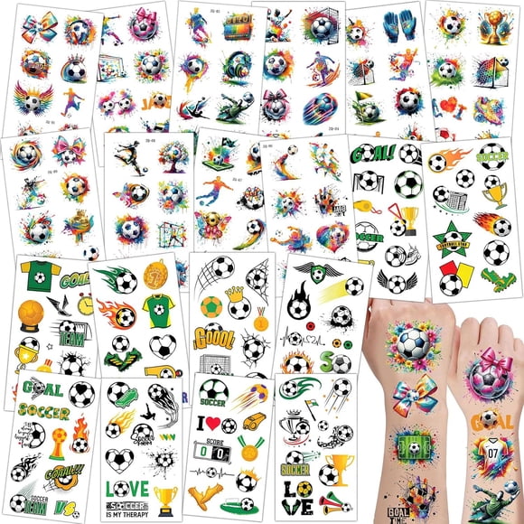 Yanonmyfd 20 Sheets Soccer Temporary Tattoos Stickers for Women Men, 2026 Soccer World Cup Fans support tattoo stickers, 200 PCS Soccer Themed Stickers Party Favors Supplies Decorations