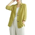thumbnail image 2 of Weikingp Womens Blazer, Women's Linen Blouse Casual Long Sleeve Jacket Blazers for Women Blazers for Women Business Casual Yellow 2XL, 2 of 8
