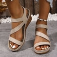 thumbnail image 2 of Rokment Wedges Dress Sandals for Women 2026 Stylish Simple Casual Leather Platform Chunky High Heels Summer Beach Orthopedic Dressy Work Sandal Ladies Beige Size 6.5, 2 of 7