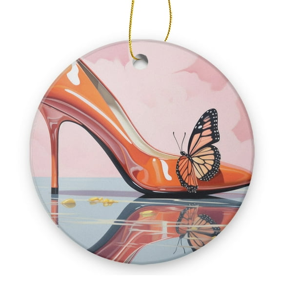 Pink High Heel Shoes With An Orange Color And Shiny Surface - Christmas Ornament Xmas Keepsake Ceramic Ornaments Holiday Decorations for Tree Christmas Gift Ideas 2.95in