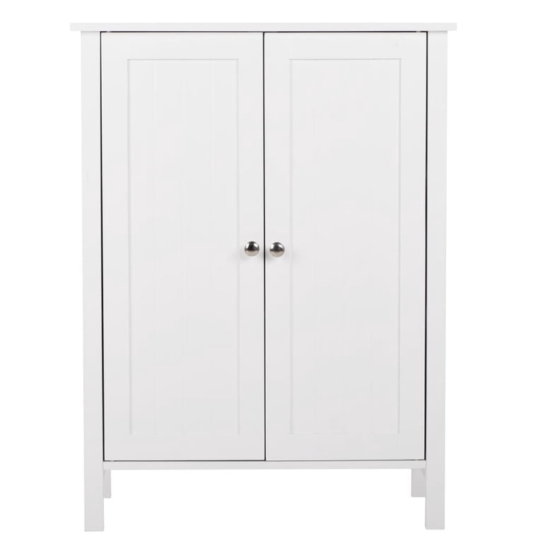 ZENY White Wooden 2-Door Bathroom Cabinet with 3 Shelves photo 1