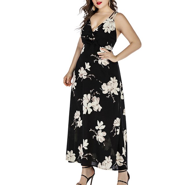 LOVZFMLL Dresses Women's Oversized Summer Fashionable Bohemian Sling-Neck Dress