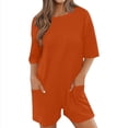 thumbnail image 1 of YFELWZ Women's Plus Size Jumpsuits V Neck Casual Short Sleeve Romper Tee Rompers Athletic Workout Reversible Overalls With Pockets Orange L, 1 of 5