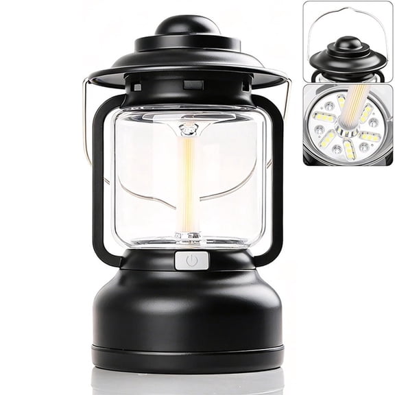 Rechargeable Camping Lantern, 7 Lighting Modes, 1800mAh Battery, USB-C Charging, IPX4 Water-Resistant for Outdoor & Home Use – Black