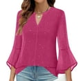 thumbnail image 6 of bnaln Women Tops Sparkling T Shirts 3/4 Sleeve Dressy Blouses Shirts V Neck Elegant Holiday Party T-Shirts Casual Loose Mesh Layered Flowy Tunic Tops Trendy Pullover Spring Tops, 6 of 7