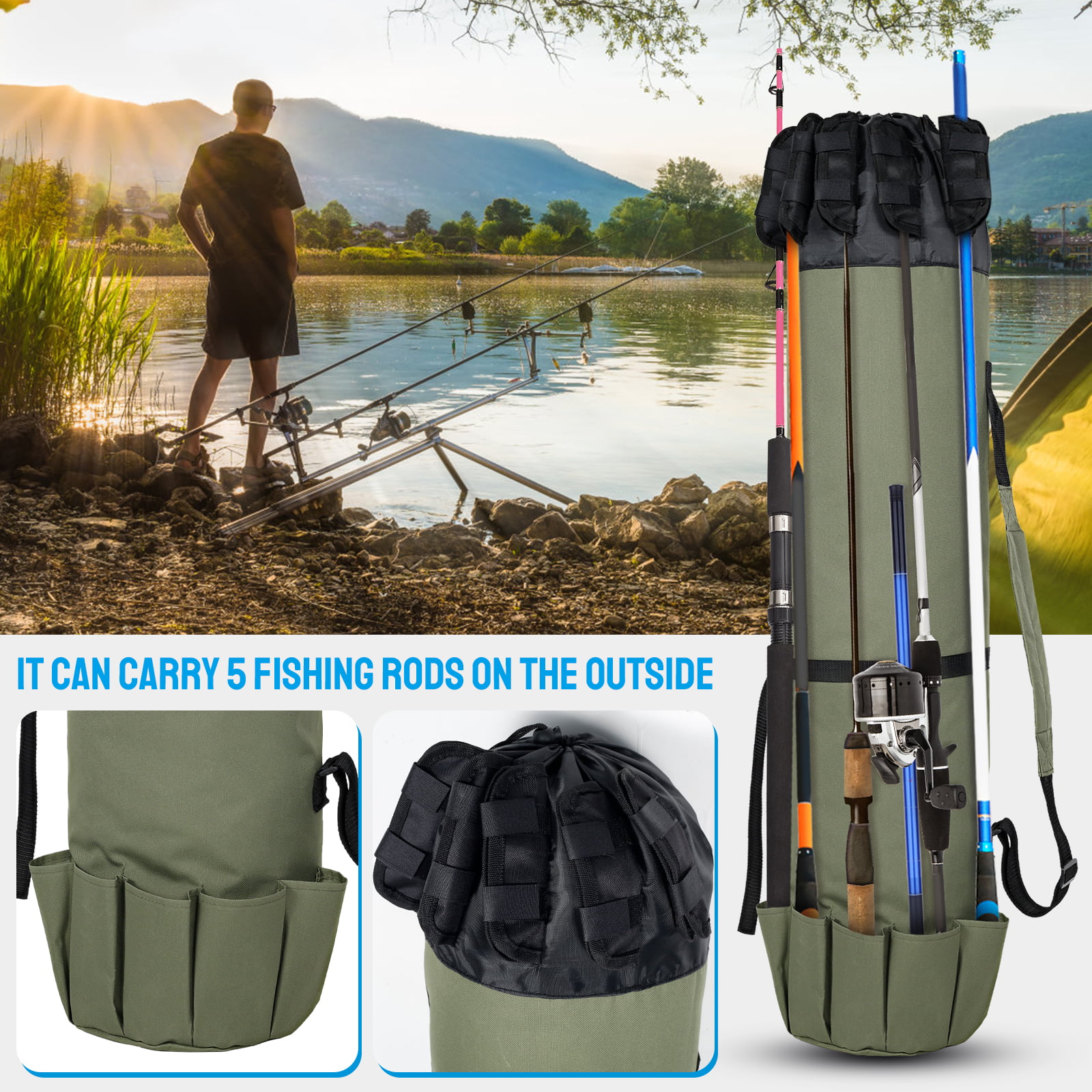 MeterMall Fishing Pole Bag With Rod Holder Fishing Rod Bag Carrier