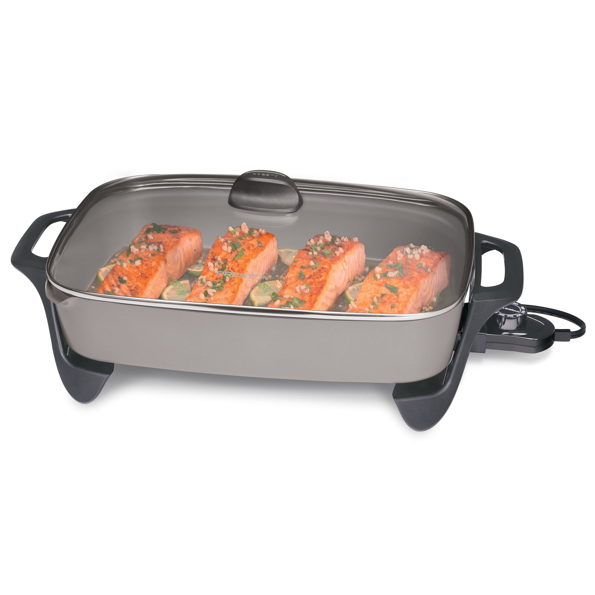 Presto 16" Ceramic Electric Skillet with Glass Cover,  Silver 06860