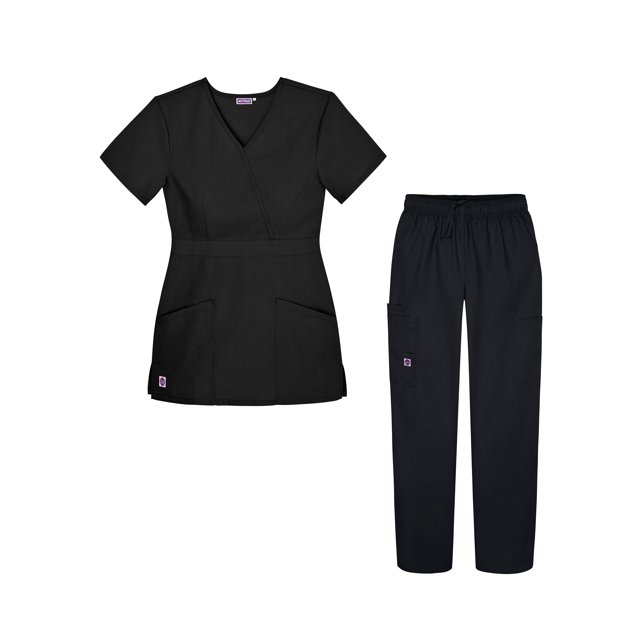 Sivvan Womens Scrub Set - Multi Pocket Cargo Pants & Stylish Mock Wrap Top
