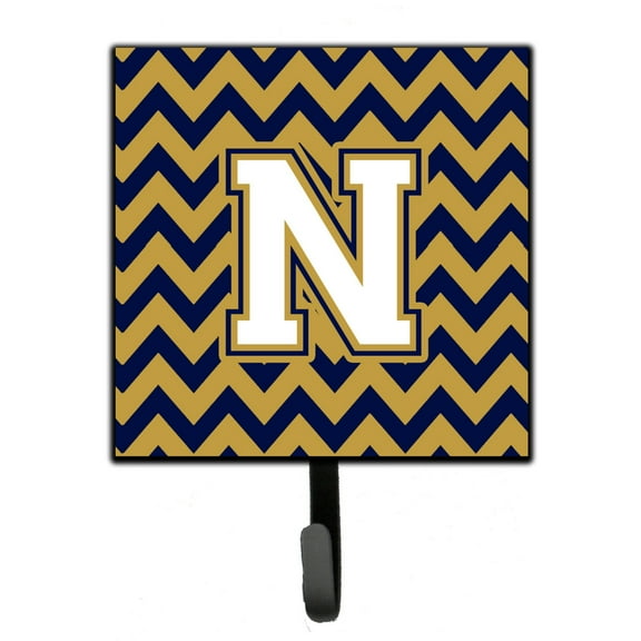 Letter N Chevron Navy Blue and Gold Leash or Key Holder