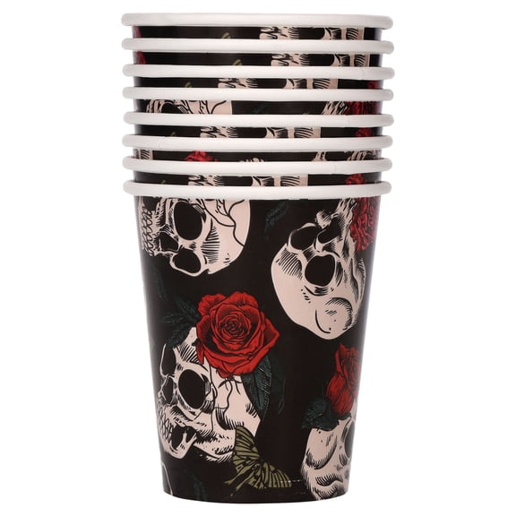 Skulls and Roses Disposable Paper Cups, Multicolor, 9 oz, 8 Count, Halloween by Way To Celebrate