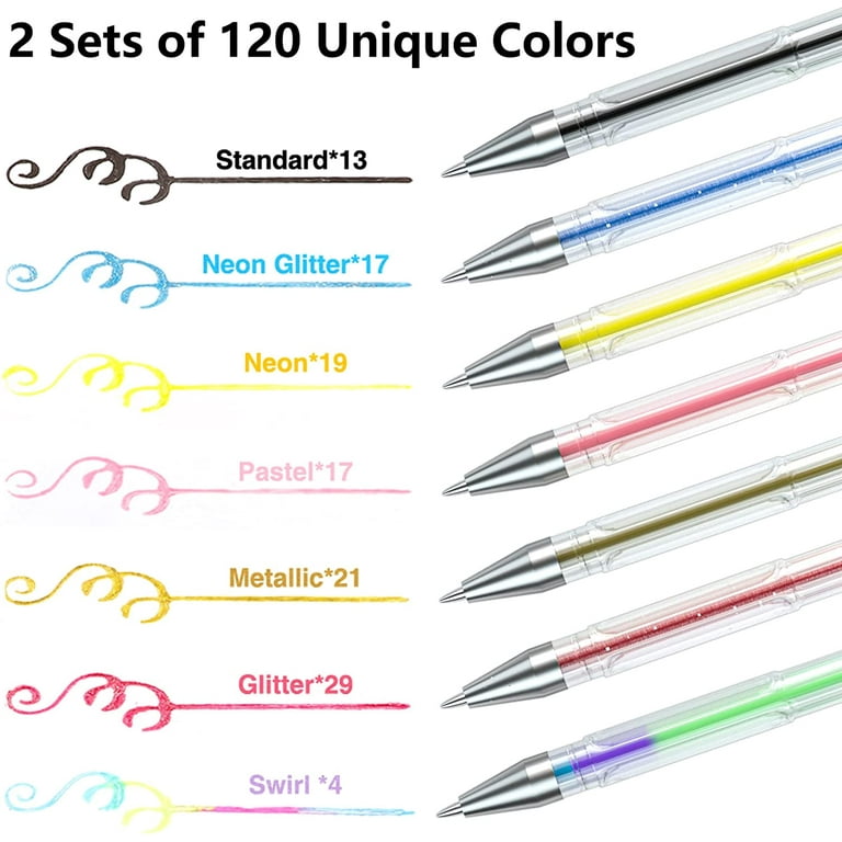 Shuttle Art Gel Pens Bundle, 120 Unique Colors (No Duplicates) Gel Pens Set  + 140 Gel Pen Refills, 7 Color Types for Kids Adults Coloring Books