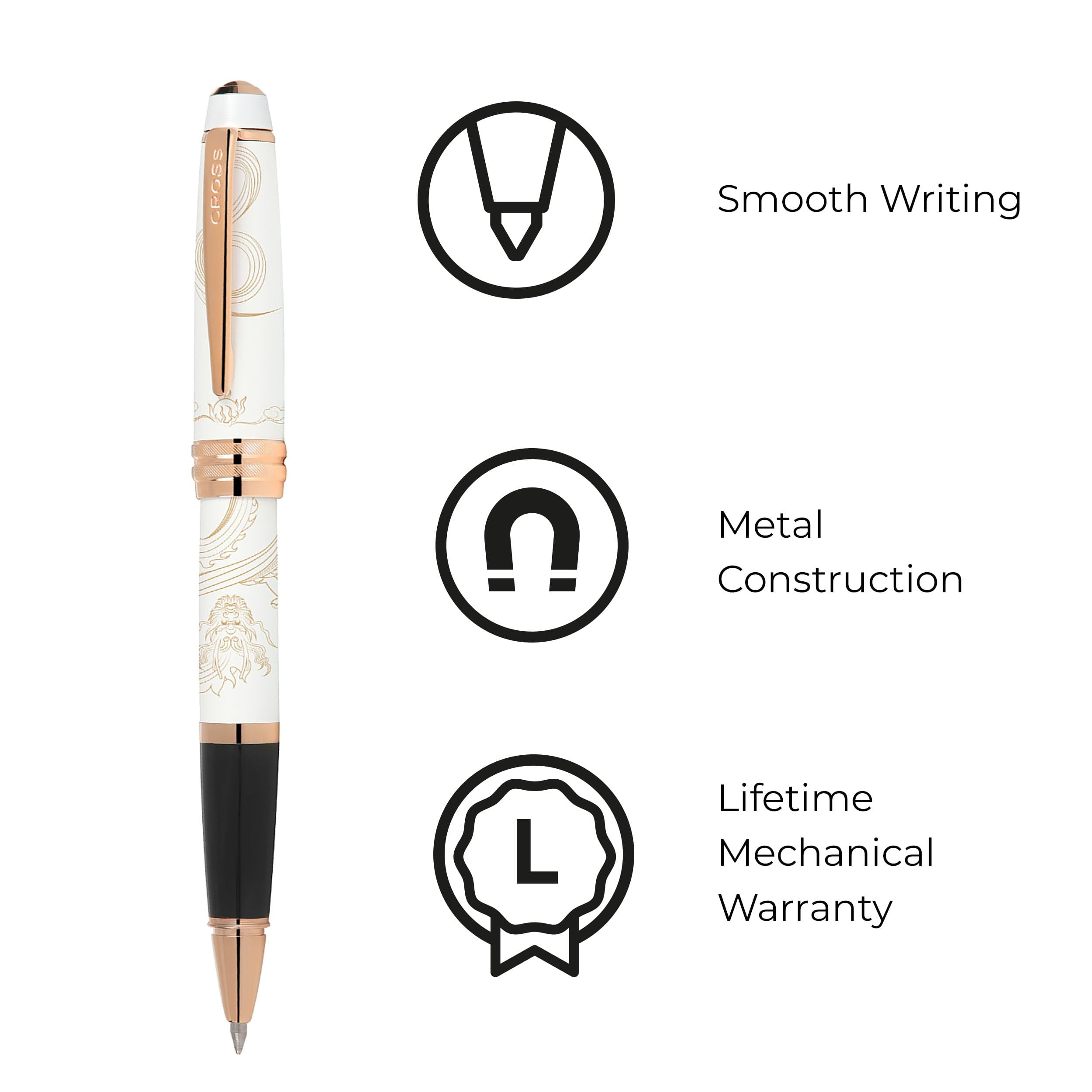 Cross Bailey™ Year of the Dragon Pearlescent White Lacquer Rolling Ball Pen with rose gold appointments