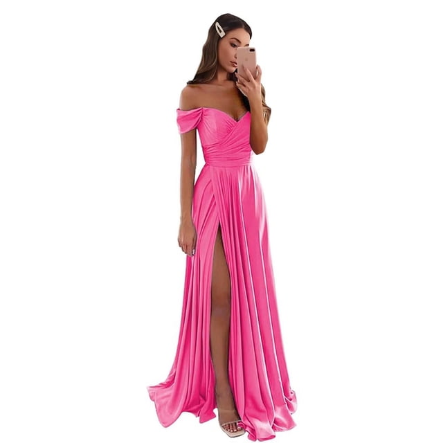 Vestido de fiesta GODCUN de satén con hombros descubiertos, corte en A, vestido de fiesta