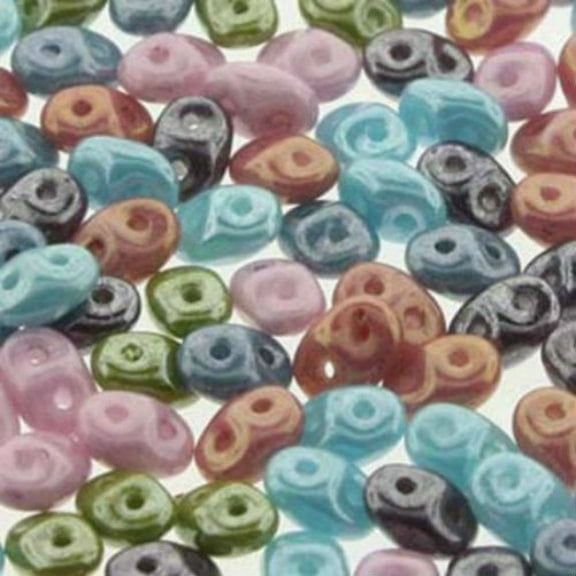 SuperDuo, Czech Glass 2-Hole Seed Beads 5.5x3.5mm, Cotton Candy, 22 Grams,