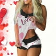 thumbnail image 5 of Bixock Women Loungewear Set Valentines Pajamas for Women Heart Print Lace Camisole Tank Top Sleeveless Patchwork Short Pants Casual Sleepwear, 5 of 6