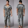 thumbnail image 2 of Men's Silk Satin Short Sleeve Pajamas Set Dragon Pattern Pj Sets Loungewear Button-Down Sleepwear, 2 of 7