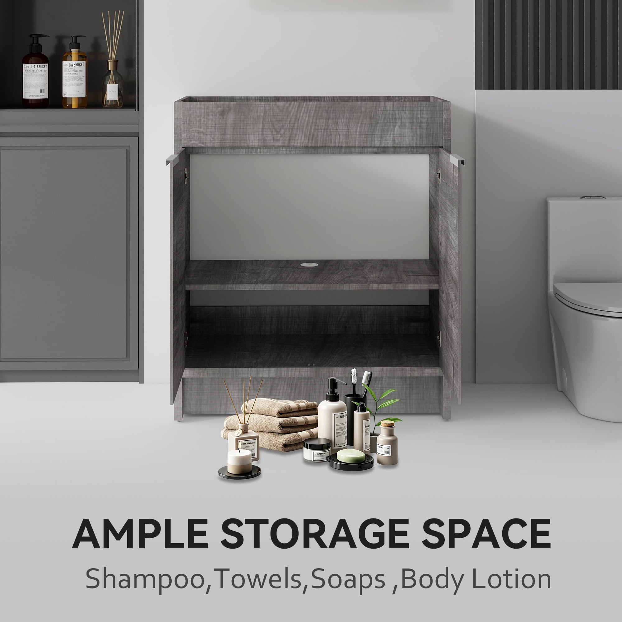 Leumius 30" Freestanding Bathroom Vanity Cabinet with Soft-Close Double Doors,Modern Bathroom Vanity,Spacious Interior Storage,Cabinet Only,Grey