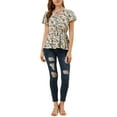 thumbnail image 2 of MODA NOVA Junior's Floral Short Sleeves High Waist Tie Neck Peplum Blouse Blue XXL, 2 of 6