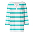 thumbnail image 4 of Camiseta para Mujer Camiseta Estampada Botón Manga 3/4 Diario Fin de Semana Moda Básica Cuello en V Top Regular Cyan/3XL, 4 of 5