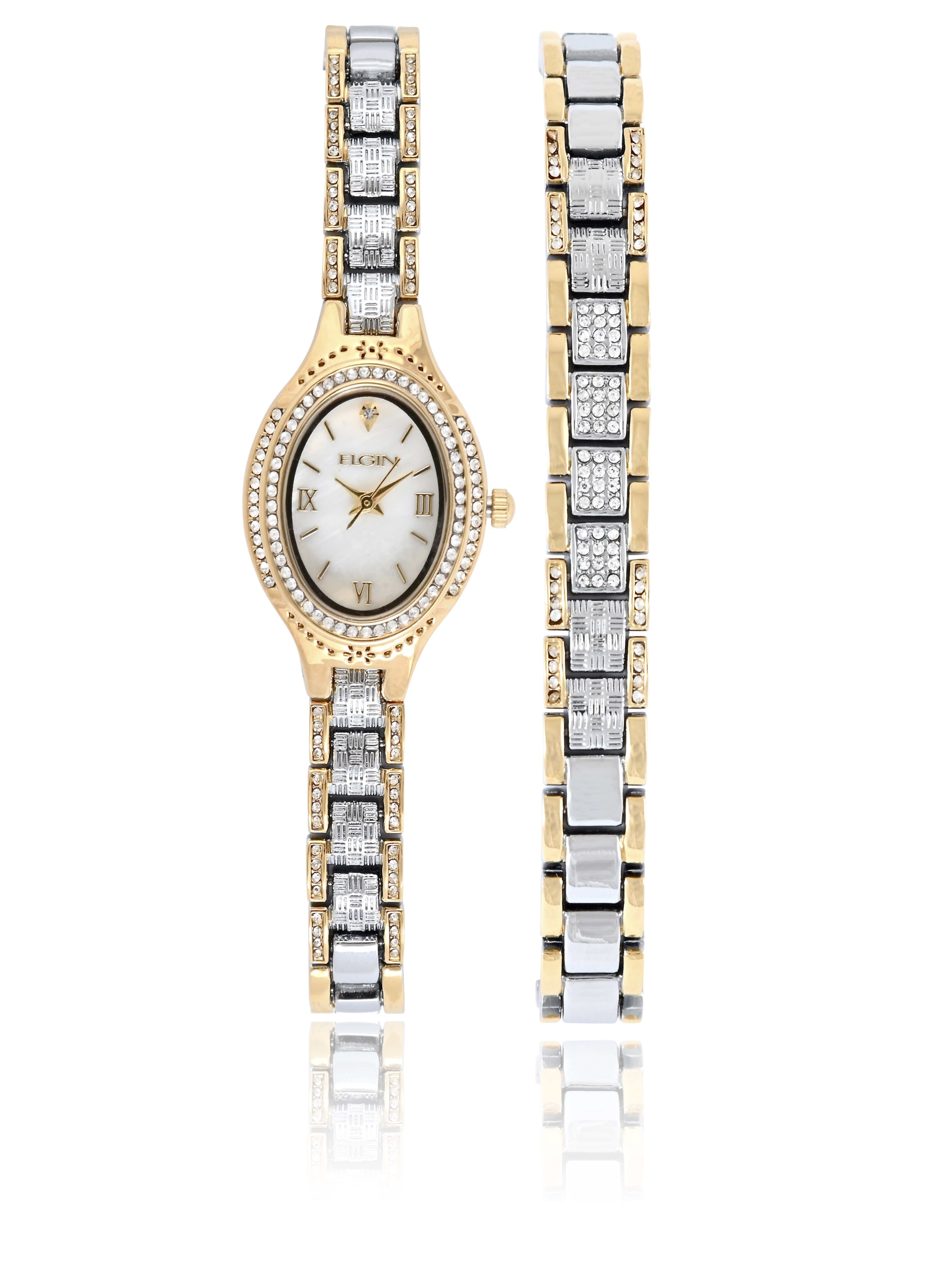 Elgin Adult Male Analog Watch and Bracelet Set Two-Tone Octagon