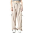 thumbnail image 1 of Amzcrzy Pantalones cargo informales para mujer: cintura elástica con cordón, bolsillos con solapa, estilo paracaídas/harem/jogging, holgados, cintura alta, tallas M-2XL. Marrón, 1 of 6