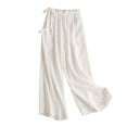 thumbnail image 2 of up to 60% off Gifts Usmixi Womens Wide Leg Loose Trousers Vintage Cotton Linen Side Drawstring Elastic Waist Long Pants Casual Solid Plus Size Pants White m, 2 of 6