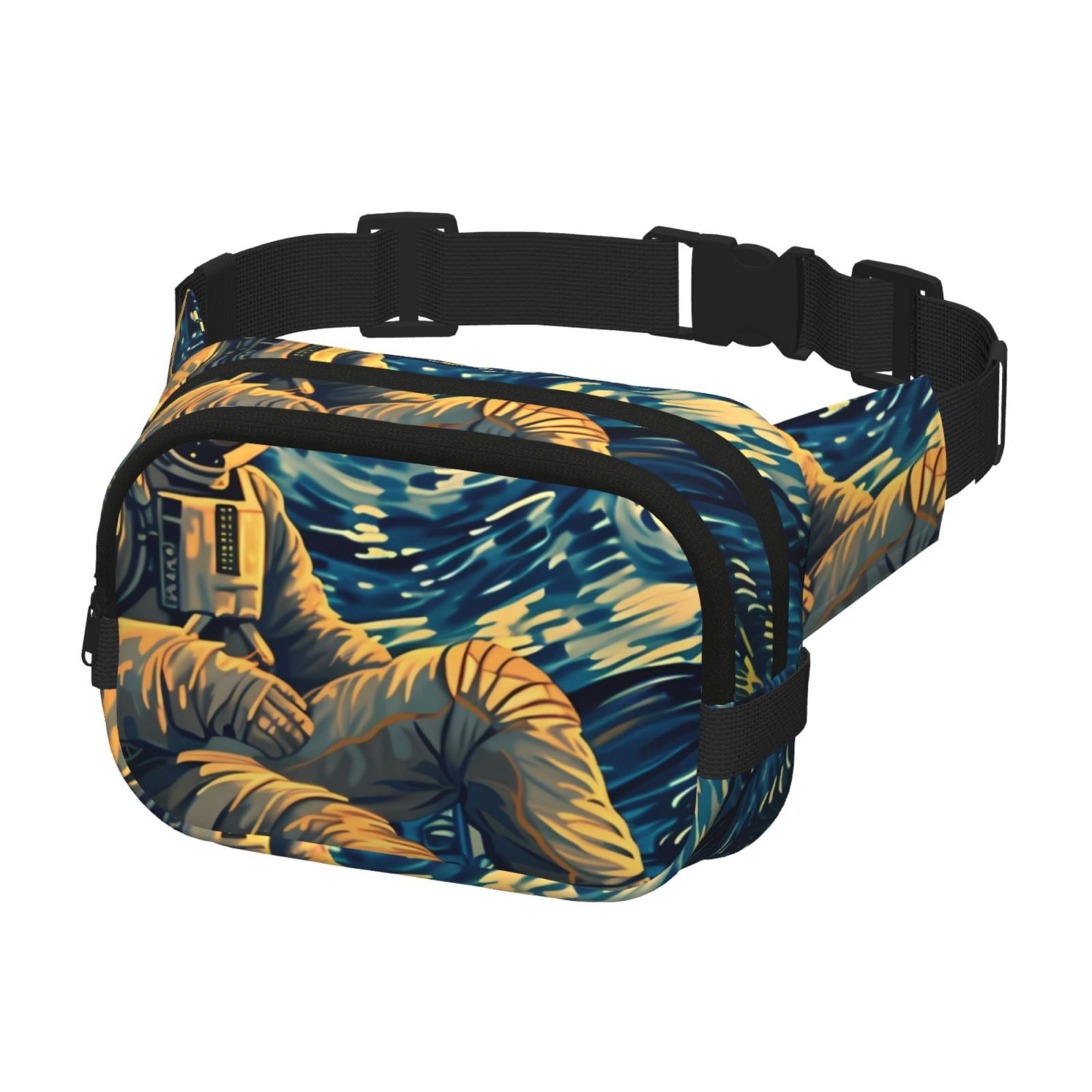 Fuzoiu Astronaut Starry Night Print Unisex Square Double Layer Waist Bag,Crossbody Fanny Pack Travel Workout Accessory