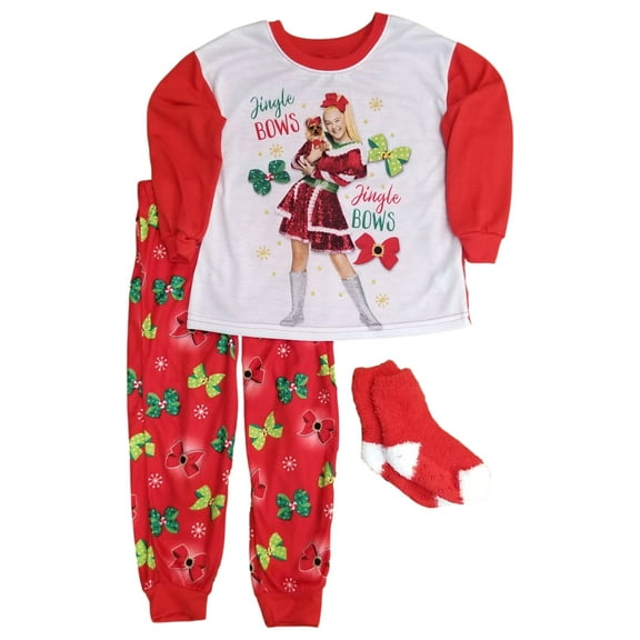 Girls Jojo Siwa Red Christmas Jingle Bows Holiday Sleep Pajamas Shirt Pants XS