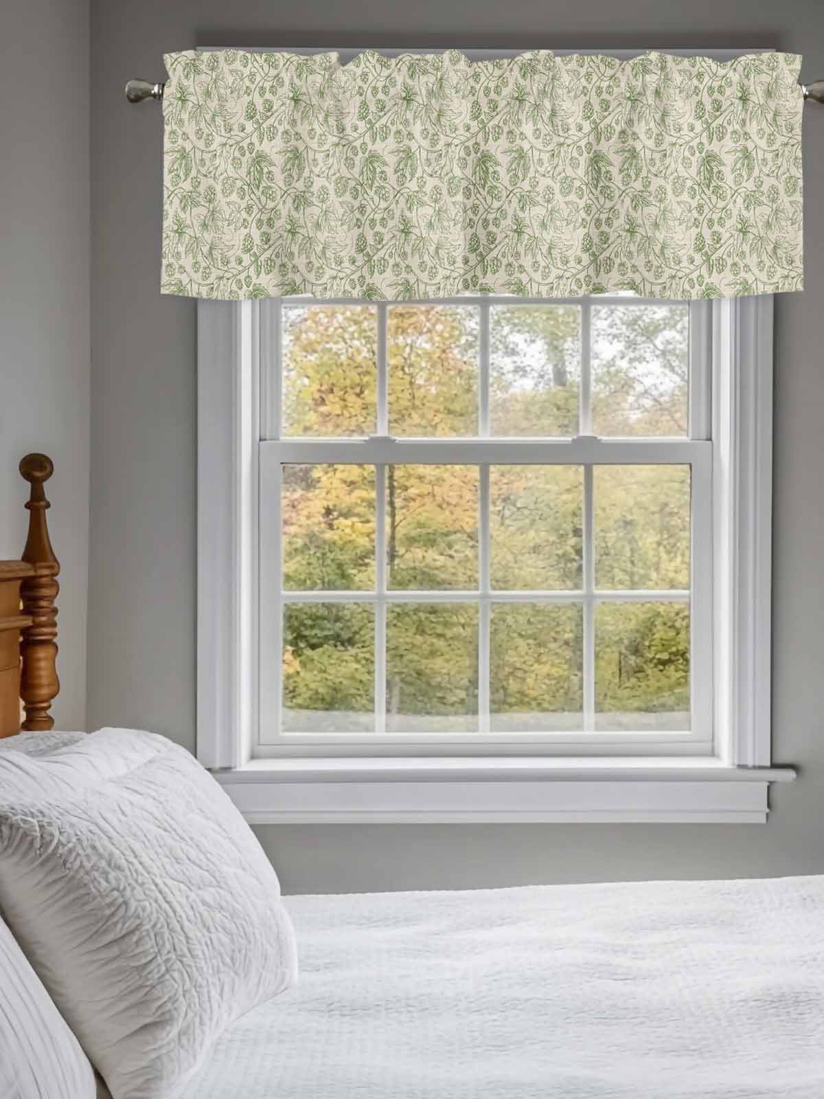 Kitchen Valances for Window, Vintage Sage Green Botanical Light Filtering Rod Pocket Valance Curtain, Ombre Leaves Retro Linen Short Curtains Window Topper for Bedroom Bathroom Living Room 54x18in