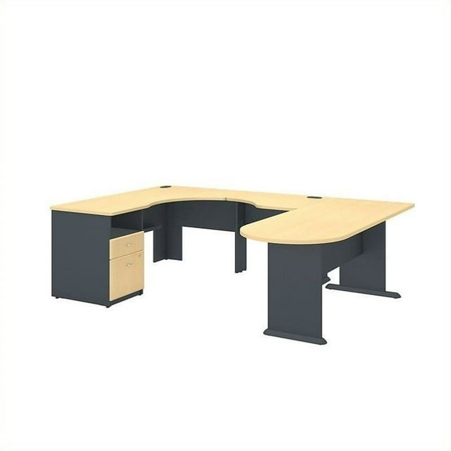 Series A U Shaped Corner Desk with Peninsula and Storage in Beech