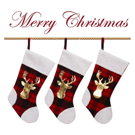 Christmas Stockings, 3 Pack 20" Buffalo Plaid Xmas Stockings with Plush Cuff