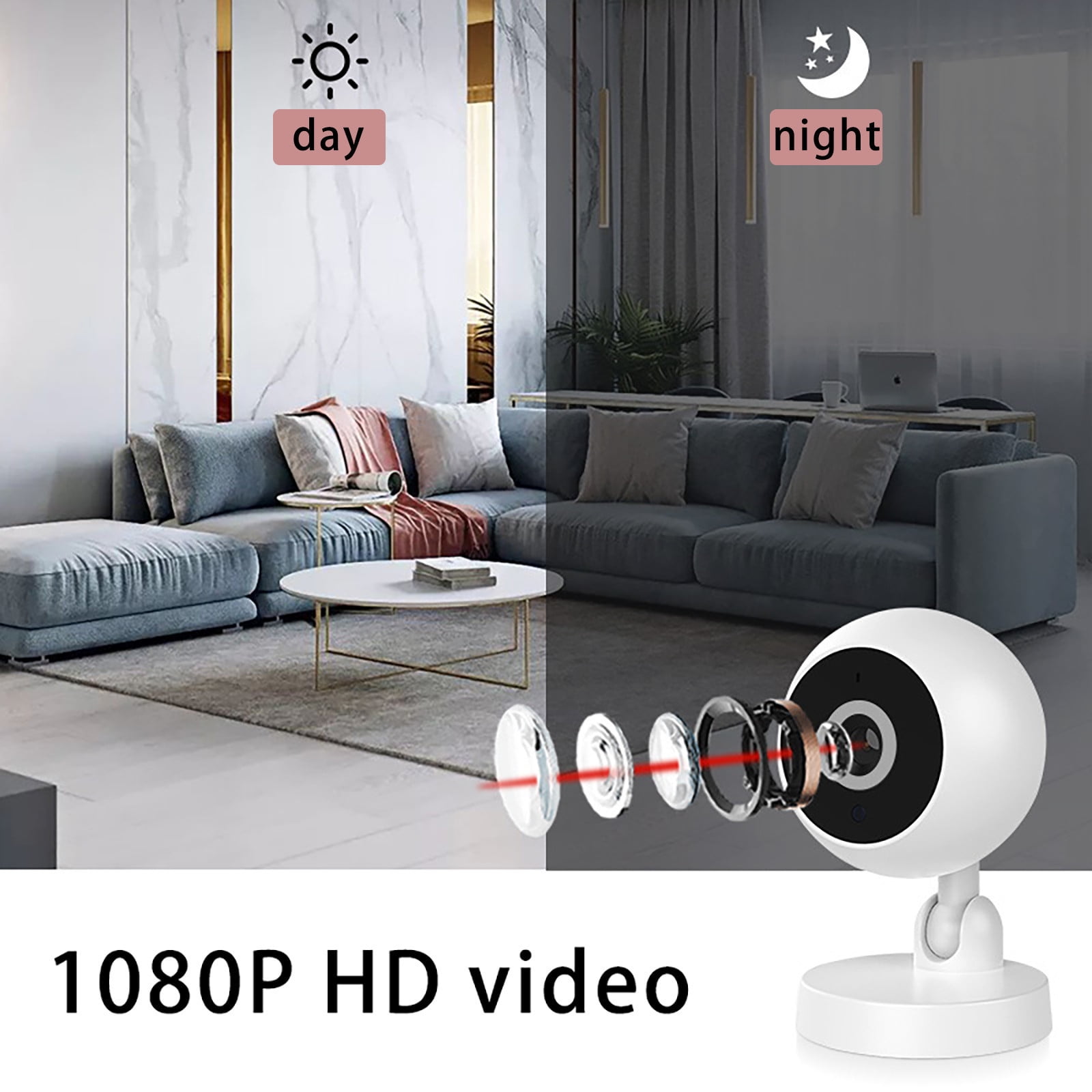 Kchsji WiFi Camera with Night Vision & Remote Access, Two-Way Audio, 64GB Card Included for Home Security, Office Monitoring, Baby or Pet Cam, Motion Detection, Clear Video Playback, Easy Setup