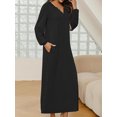 thumbnail image 4 of Mialoley Women Spring Autumn Long Nightgown Solid Color Long Sleeve Button Sleepwear Pajama Dress, 4 of 6