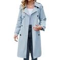 thumbnail image 4 of Double Breasted Spring Fall Women Solid Color Lapel Long Casual Trench Coat, 4 of 7