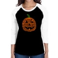 thumbnail image 1 of LA Pop Art Women's Raglan Baseball Word Art T-shirt - Pumpkin, 1 of 2