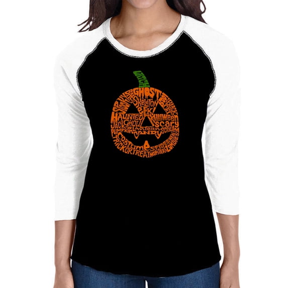 LA Pop Art Women's Raglan Baseball Word Art T-shirt - Pumpkin