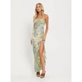 thumbnail image 2 of Women Floral Tube Maxi Dress Summer Strapless Tube Bodycon Mesh Layer Cocktail Party Dress Cream White S, 2 of 9