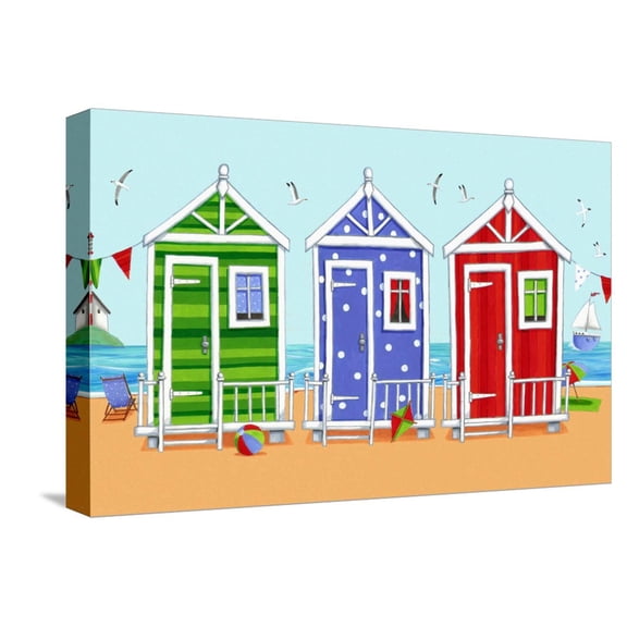 Art.com Beach Huts Stretched Canvas Print Wall Art by Peter Adderley, 18" x 12"