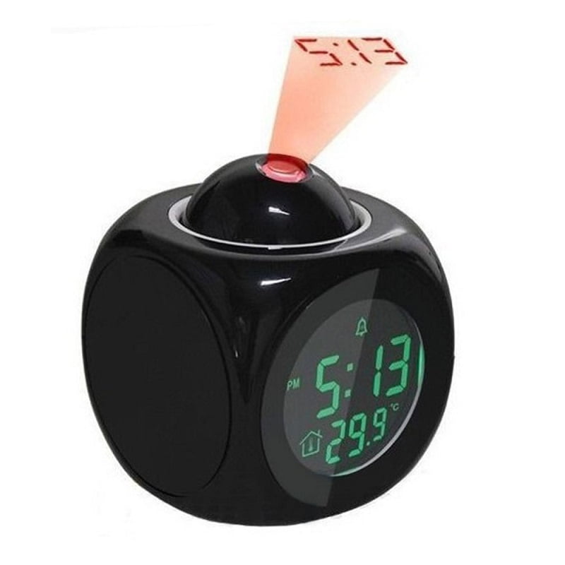 LCD Projection LED Display Time Digital Snooze Alarm Clock Talking Voice Prompt 