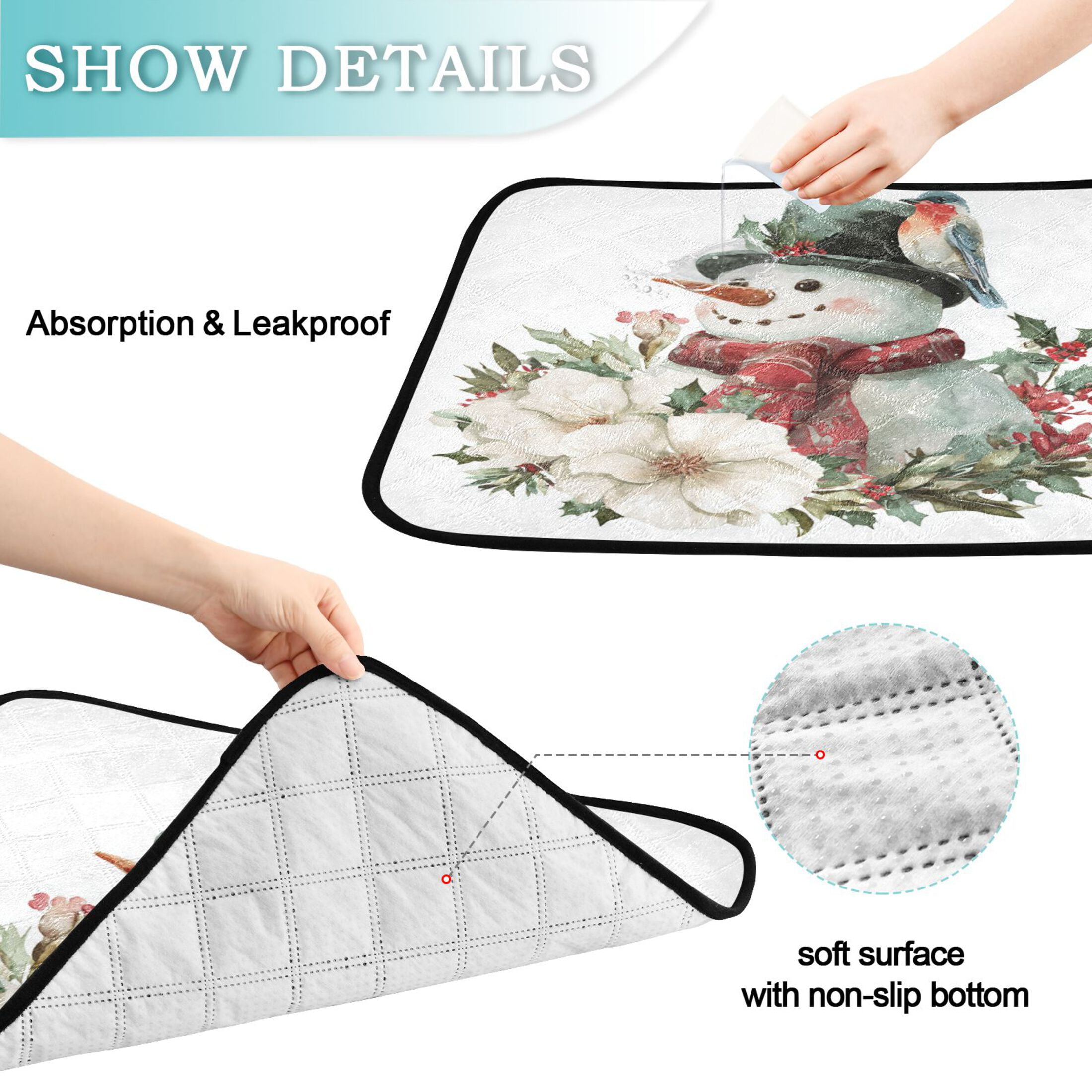 Qxltty Winter Snowman Cat litter Pads Pet Set of 2 Diaper Mats Center Anti-leakage Layer Absorbent Soft and Comfortable