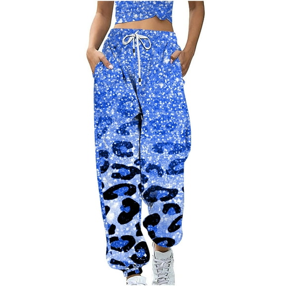 AOOCHASLIY Women Fall Pants Clearance Womens Leopard Print Sweatpants Loose Lounge Trousers with Pockets High Waist Pants