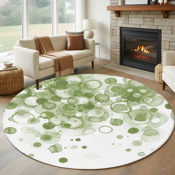Round Area Rug 6 Ft, Sage Green Gradient Washable Non-Slip Circle Carpet for Living Room/Bedroom, Abstract Polka Dots Vintage Modern Art Low-Profile Indoor Mats Collection Rugs for Residential